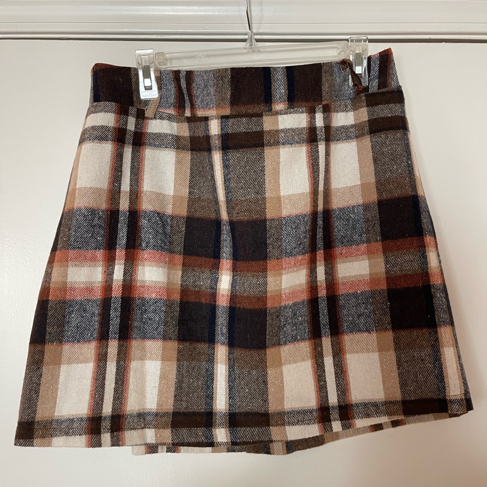 SHEIN Plaid Mini Skirt in Brown and Cream